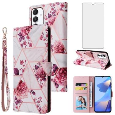 Imagem de Asuwish Capa carteira compatível com Samsung Galaxy A56 5G e protetor de tela de vidro temperado de couro, suporte para cartão, acessórios de celular, capas para celular para A 56 56A LTE ouro rosa