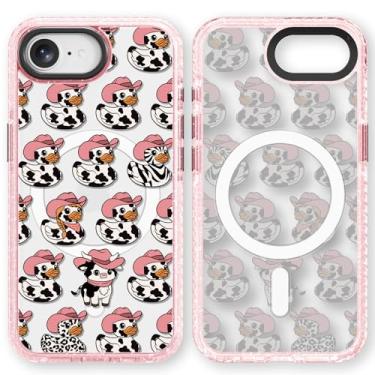 Imagem de Rosarnnah Capa magnética para iPhone 16E Magsafe fofa - Capa de telefone durável à prova de choque de 2 m - Design engraçado rosa brilhante vaca leiteira pato para iPhone 16E 6,1 polegadas