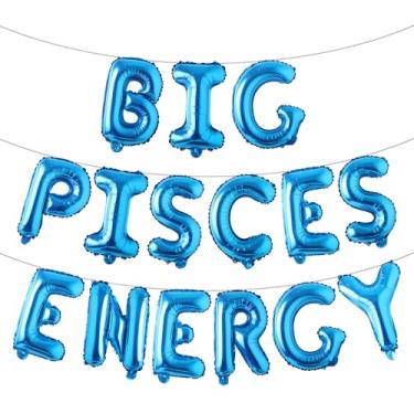 Imagem de Faixa multicolorida de balões de energia de Peixes, decorações de festa de aniversário, aniversário de peixes, letras de 41 cm, aniversário de 21 anos, aniversário de 30 anos, (BIG PISCES ENERGY Blue)