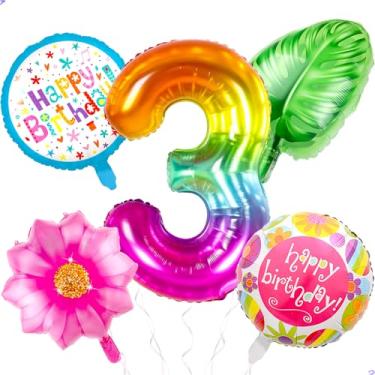 Imagem de Moana 3 decorações de aniversário balões para meninas 3ª Moana decorações de festa, suprimentos, lembrancinhas, 101,6 cm gigante número 3 balão Mylar decoração de aniversário