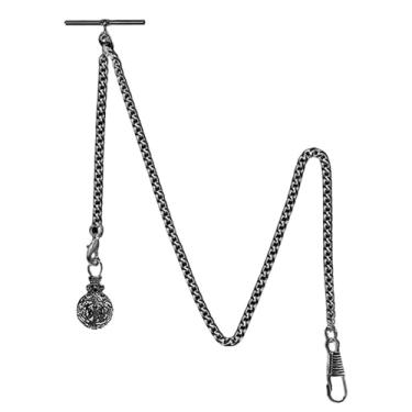 Imagem de BOSHIYA Relógio de bolso com corrente dupla Albert, EUA-Unispherical preto-12