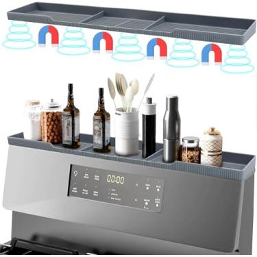 Imagem de Prateleira magnética de silicone para fogão na parte de trás do fogão: sobre a prateleira do fogão, prateleira superior do fogão magnético, prateleira de temperos sobre o fogão, prateleira de forno