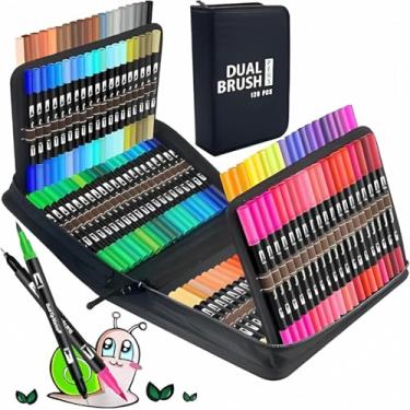 Imagem de Canetas Marcadoras Brush Pens com Dupla Ponta, 120 Cores (Ponta Fina e Pincel) – Marcadores Artísticos para Crianças e Livros de Colorir para Adultos, Não Vaza a Tinta (120 cores)