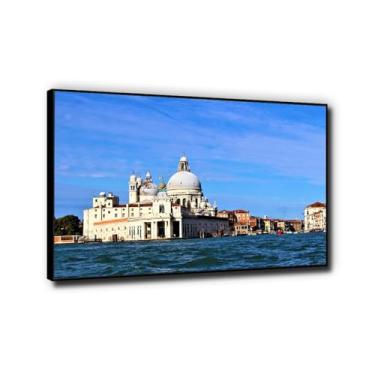 Imagem de Pintura panorâmica em tela Veneza, Itália, impressão natural em tela emoldurada paisagem da cidade arte de parede para decoração de casa imagem 80 x 120 cm moldura preta