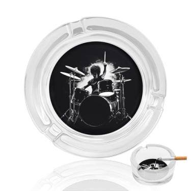 Imagem de Cinzeiro de vidro de cristal para bateristas, cinzeiro redondo para fumar de vidro resistente, portátil, decorativo, moderno, para uso em casa, escritório, interior, exterior, pátio