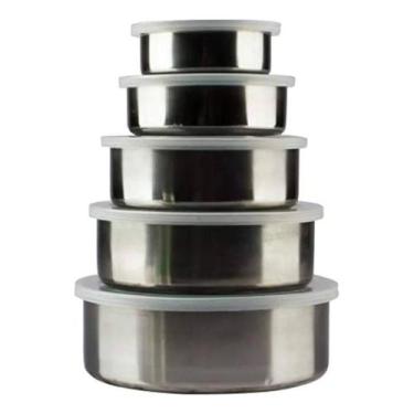 Imagem de Conjunto De Potes Em Inox 5 Unidades Com Tampa Plástica Jogo De Potes 