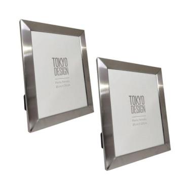 Imagem de Kit 2 Porta Retrato Metalizado 15X20 Moldura Foto Tokyo Design, PRATA 