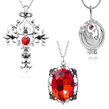 Imagem de UoYu Conjunto de 23 peças de colar The Vampire Diaries conjunto de joias com símbolo de cruz de vampiro Elena Gilbert Abertura Verbena Medalhão Katherine Colar Bennett Bonnie Amuleto Colar, Zinco, Sem