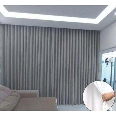 Imagem de Cortina Trilho Suiço Duplo Forro Com Linho Cinza 6.00 X 3.00