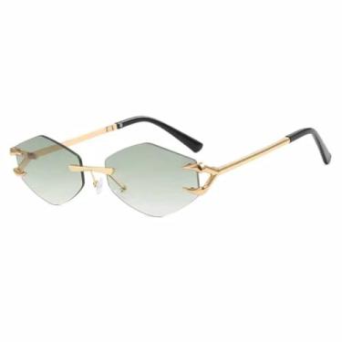 Imagem de Óculos de sol femininos com armação poligonal, casual, hip-hop, moderno, para atividades ao ar livre, masculino, UV400 (verde, gradiente dourado)