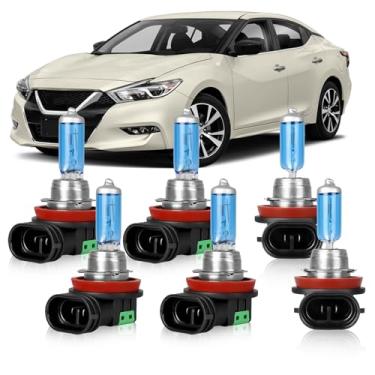 Imagem de OQSNCV Adequado para lâmpadas de farol de halogêneo Nissan Maxima (2016 2017 2018), farol alto H9 + farol baixo H11 + kit de lâmpadas de substituição de farol de neblina H11, pacote com 6
