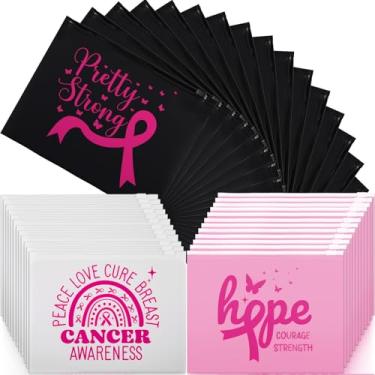 Imagem de Yexiya Conjunto de 300 bolsas de maquiagem para conscientização do câncer de mama, bolsas de cosméticos de fita rosa, à prova d'água, EVA com zíper, bolsas de higiene de viagem, acessórios de