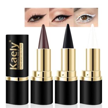 Imagem de AMY'S DIARY Conjunto de lápis delineador de gel preto branco marrom 3 peças delineador de olhos creme natural à prova d'água à prova de manchas, paleta de sombras de olho de gato preto esfumaçado