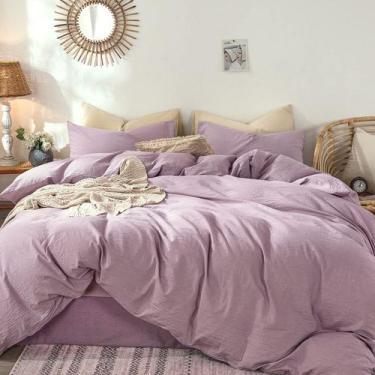 Imagem de Conjunto de capa de edredom MooMee Bedding 100% algodão lavado e linho
