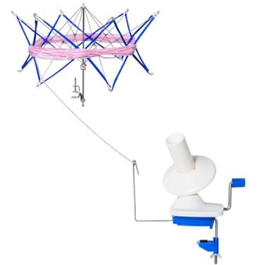 Imagem de Conjunto de enrolador de fios e fios, enrolador de bolas de fio para crochê, fio rápido com suporte de novelo, ferramentas essenciais de crochê e acessórios para bolos de fios, enrolador de bolas de