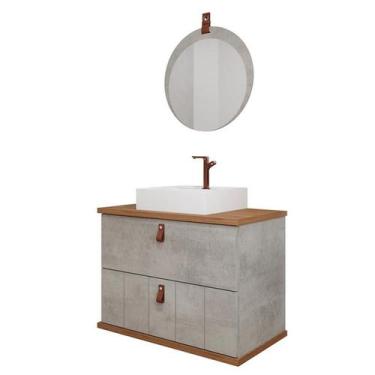 Imagem de Gabinete de Banheiro Milano 80 com Espelho Lua Cimento/Freijo - MGM