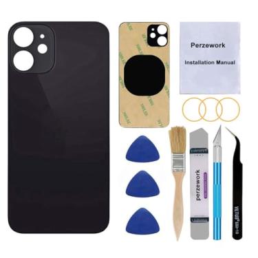 Imagem de Perzework Substituição de vidro traseiro OEM para iPhone 12 Mini 5,4 polegadas (preto) com kit de ferramentas de reparo
