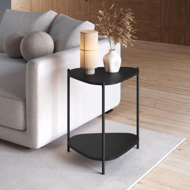 Imagem de Mesa Lateral com Prateleira Orgânica Pé Metal Complementos - Artesano 