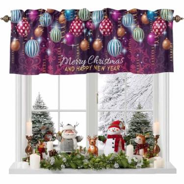 Imagem de T&H XHome Cortinas de Natal para janela de cozinha 137 x 45 cm, fita de Natal, bola de inverno, vintage, bolso para varão, pequena cortina para sala de estar, letras vintage, sanefas para janelas