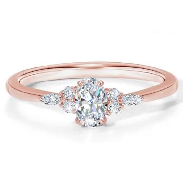 Imagem de Fimewon Anéis de compromisso ovais para mulheres, anéis de noivado ovais delicados/prata/rosa, zircônia cúbica, à prova d'água, joias presentes para mulheres, tamanho 5-10, 7, Ouro rosa, Zircão