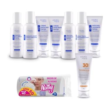 Imagem de Kit Aquaface Limpeza de Pele Completo + Fotoprotetor FPS 30 Aquaface + Disco de Algodao – Esfoliação Suave e Proteção Antienvelhecimento