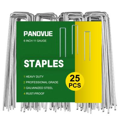Imagem de Panovue Grampos de jardim galvanizados resistentes de 15 cm, estacas de tecido paisagístico de calibre 11 com largura ajustável para barreira de ervas daninhas, grama, cercas e decoração ao ar livre