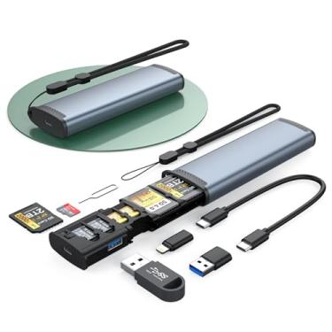 Imagem de Leitor de cartão SD/TF 11 em 1, caixa de transporte de cartão de memória de alumínio USB 3.0 SD*3/TF*4/SIM*2 portas Lightning/USB C adaptador para iPhone/iPad/laptop/Android/Trail Camera/Drones, sem