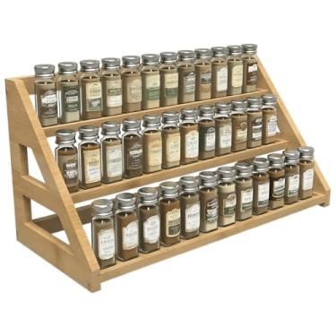 Imagem de Prateleira de especiarias de bambu: prateleira de especiarias grande para organizador de armário de despensa de bancada de cozinha, comporta 24 potes de especiarias (4,6 cm)