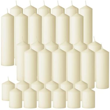 Imagem de 36 velas de pilar de lvory a granel 5 cm x 3, 15 cm, 20 cm de comprimento, velas de cera ardente, sem perfume, sem fumaça, sem gotejamento, para centro de mesa, lanterna, spa, lareira, festival
