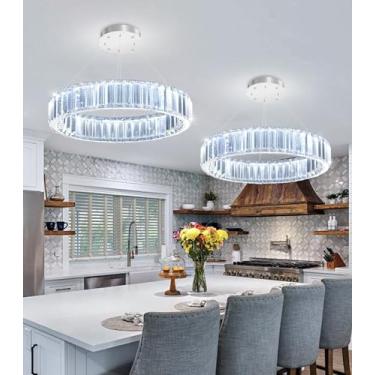 Imagem de Lustre de anel moderno de 40,6 cm para sala de jantar luminária de teto regulável de LED redonda para sala de estar quarto iluminação prata