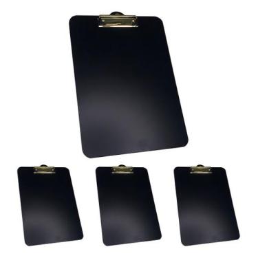 Imagem de Kit 4 Prancheta Office Black Preta MDF Ofício A4 C/ Prendedor Metaliza