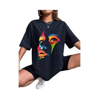 Imagem de Camiseta Feminina Confortável E Respirável Com Estampa De Rosto De Sen