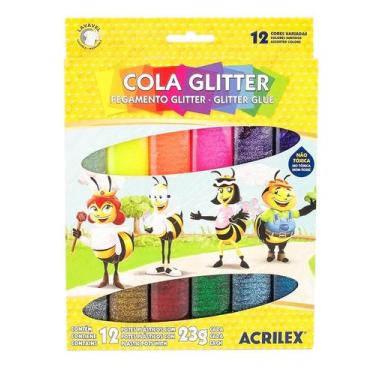 Imagem de Cola Glitter Acrilex 23 G Caixa C/ 12 Cores