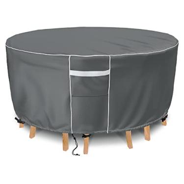 Imagem de Capas para móveis de pátio, capa impermeável para móveis ao ar livre, conjunto de mesa e cadeiras 500D resistente, capas de proteção para todos os climas para conjunto de móveis de pátio, 157,5 cm de diâmetro x 73,6 cm de altura – Cinza