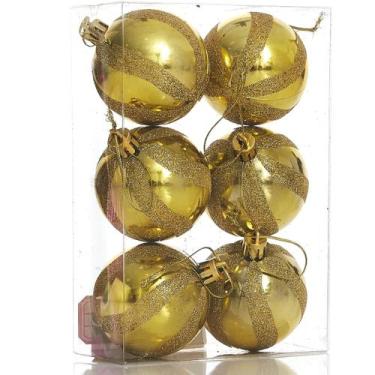 Imagem de 6 Bola Dourada Para Árvore de Natal 6 CM Brilhante Glitter - Bela Flor