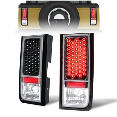 Imagem de KUAFU Luz traseira LED compatível com 2003-2009 Hummer H2 lanterna traseira de freio traseiro lâmpada de seta preta com lente transparente