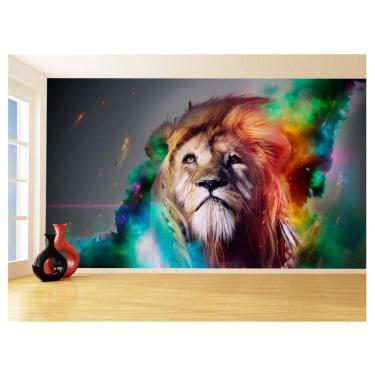 Imagem de Papel De Parede 3D Arte Leão Colorido Pintura 3,5M Tra66