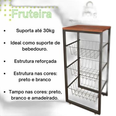 Imagem de Fruteira De Chão Em Aço Cozinha Suporte Bebedouro Mdf Preto