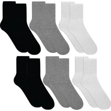 Imagem de 06 Meias Cano Longo Masculina Adulta Algodão Misto - Rotook, Branco, P