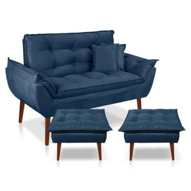 Imagem de Kit Poltrona Decorativa Namoradeira 2 Puffs Opala e 2 Almofadas Suede 