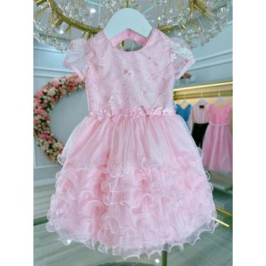 Imagem de Vestido Bebê Rosa Claro Jardim Encantado para Batizado e Festas - Fabu