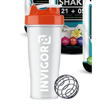 Imagem de INVIGOR8 – Garrafa coqueteleira clássica para mistura/liquidificador, transparente/laranja, 800 ml