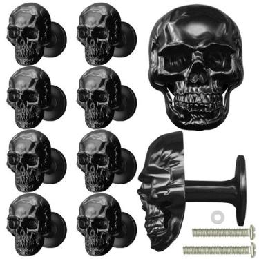 Imagem de Conjunto de 10 peças de liga preta Skull Drawer Knobs Sanyeyufeng