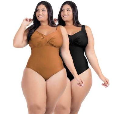 Imagem de 2 Body Maiô Acinturado Plus Size Modela Cintura Liso Casual - HYPE MOD