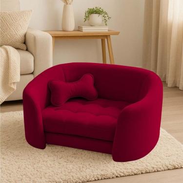 Imagem de Poltrona Cama Pet Luxo Mell Veludo Premium Para Cães E Gatos Vermelho