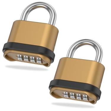 Imagem de Cadeado combinado, pacote com 2, 56 mm, 4 dígitos, cadeado de 7 mm, cadeado com senha, portão de liga de zinco, combo de bloqueio externo para academia, cerca, galpão, garagem, escola