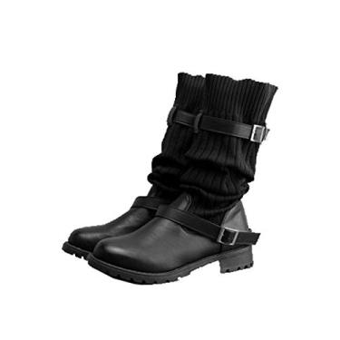 Imagem de Bigfanshu Novas botas respiráveis femininas de verão tênis plataforma plana meias femininas botas, Preto, 6.5