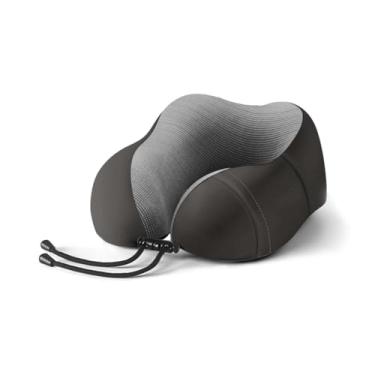 Imagem de Travesseiro de pescoço para viagem, espuma viscoelástica premium para viagem, capa macia, macia e respirável, descanso de cabeça ajustável, travesseiro de voo para avião, carro, escritório e casa