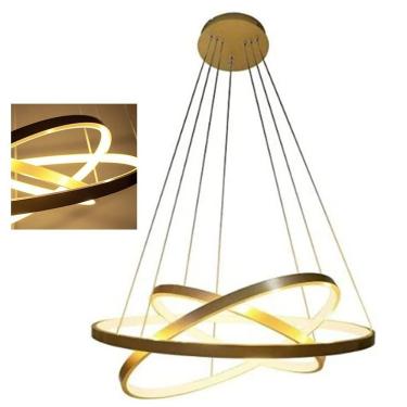 Imagem de Luminaria Pendente Led 3 Aneis Perfil Luxo 3 Em 1 Ajustavel Decorativo Quarto Sala Recepçao