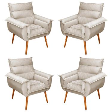 Imagem de Kit 04 Poltronas Decorativas Modernas Sala e Recepção Monza Pés Palito Suede Bege - Desk Design